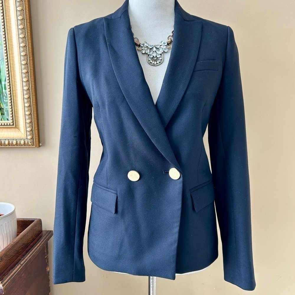 J. Crew Dover Blazer in Italian Wool Navy Blue Size 2 Double Breasted